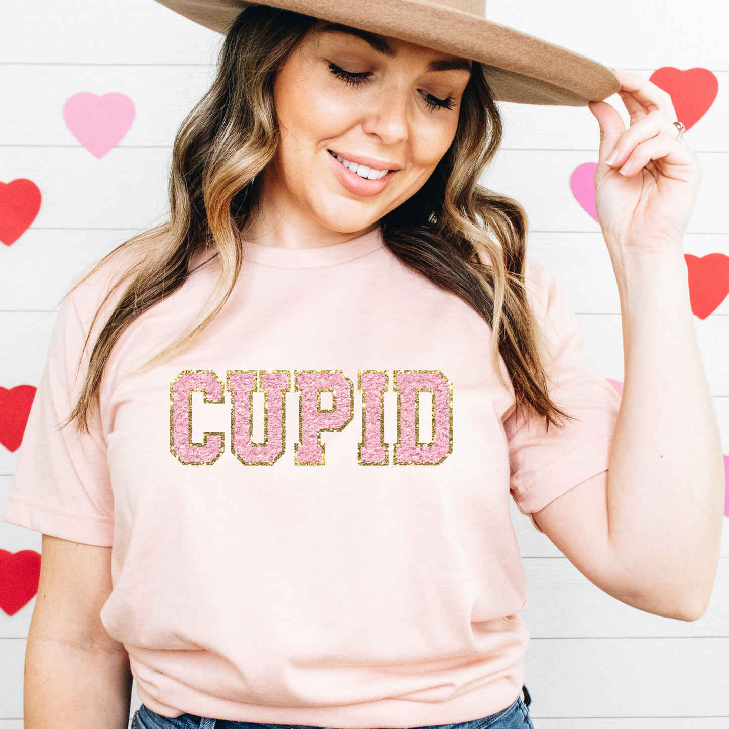 Cupid Pink Faux Chenille/Gold- DTF Transfer
