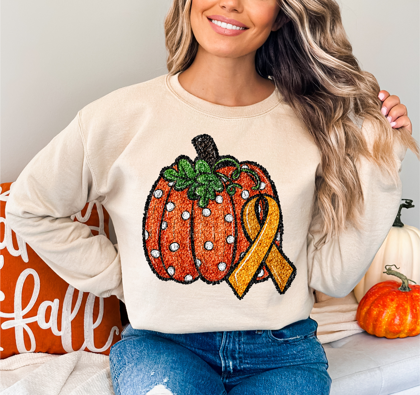 Spotted pumpkin with ribbon