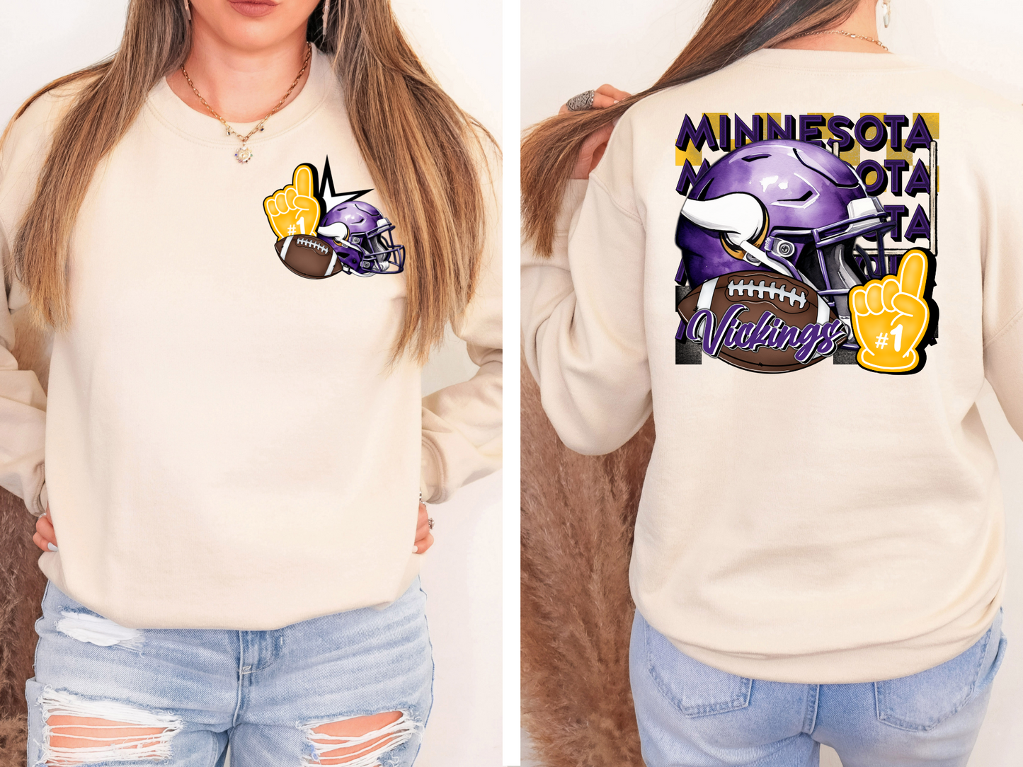 Vikings helmet, foam finger and football - front