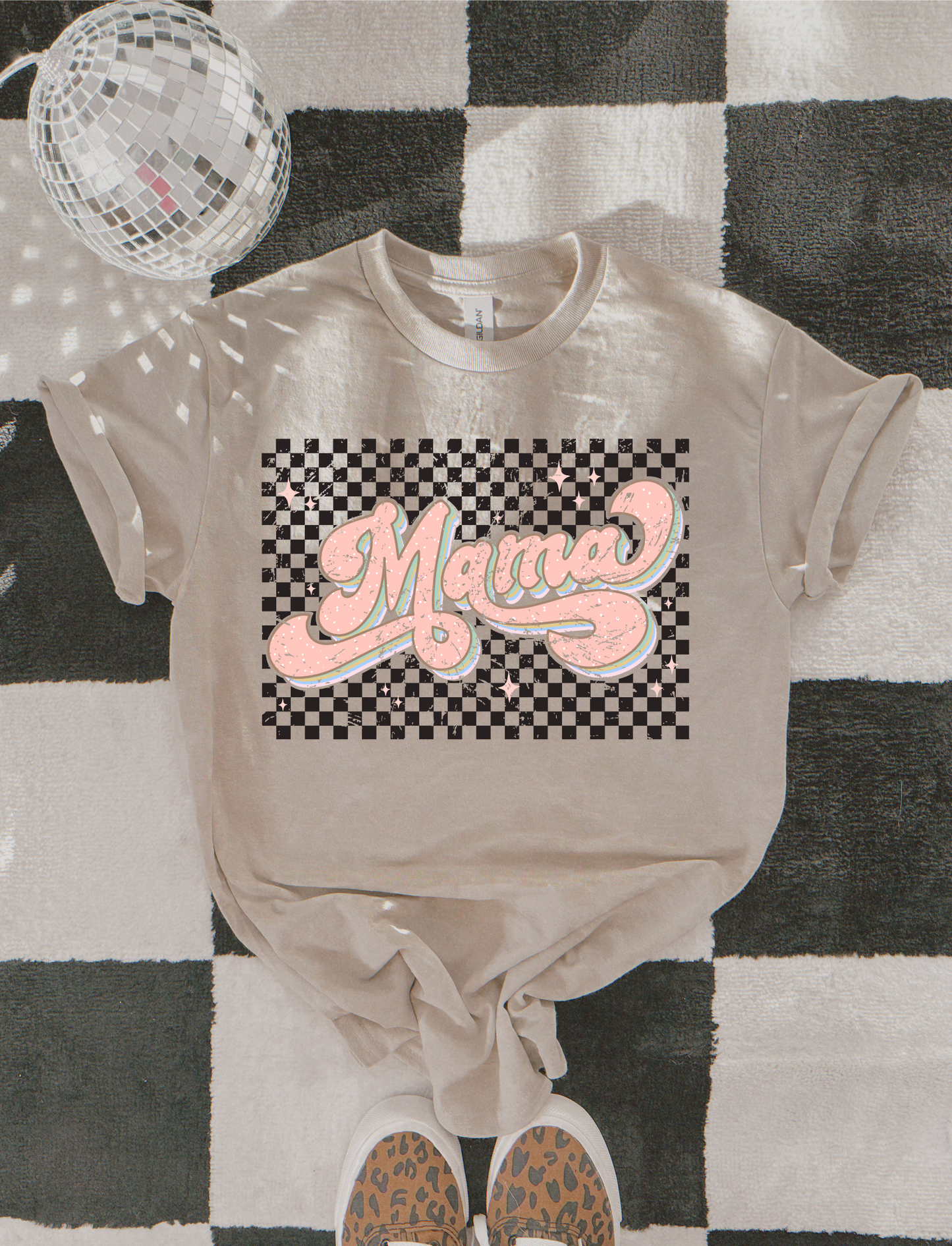 Mama-Black Checkered Background