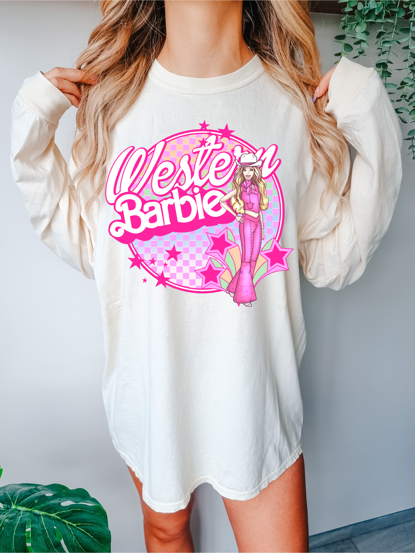 Western Barbie, pink checkered