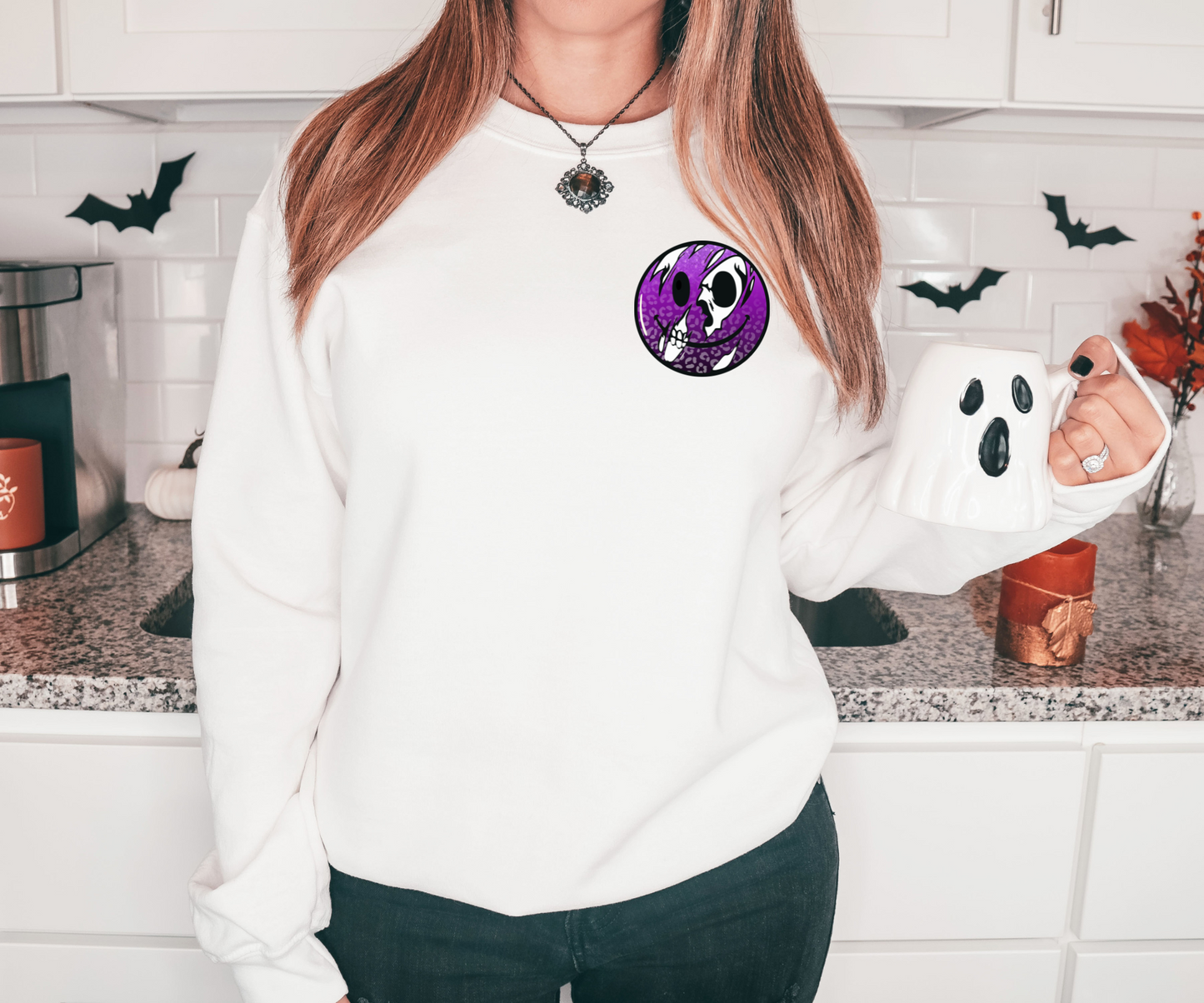 Purple and white skull smiley
