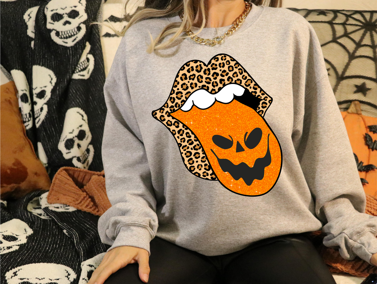 Cheetah print lips with pumkin tongue