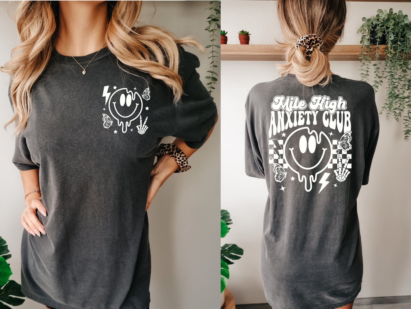 Mile high anxiety club, white checkered-back