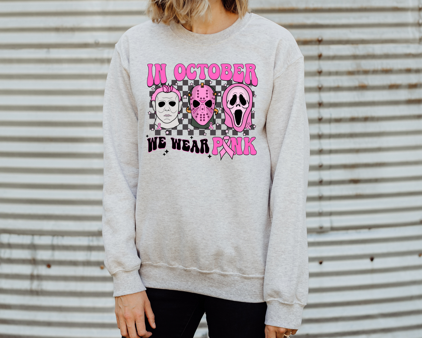 In October we wear pink, black checkered - horror