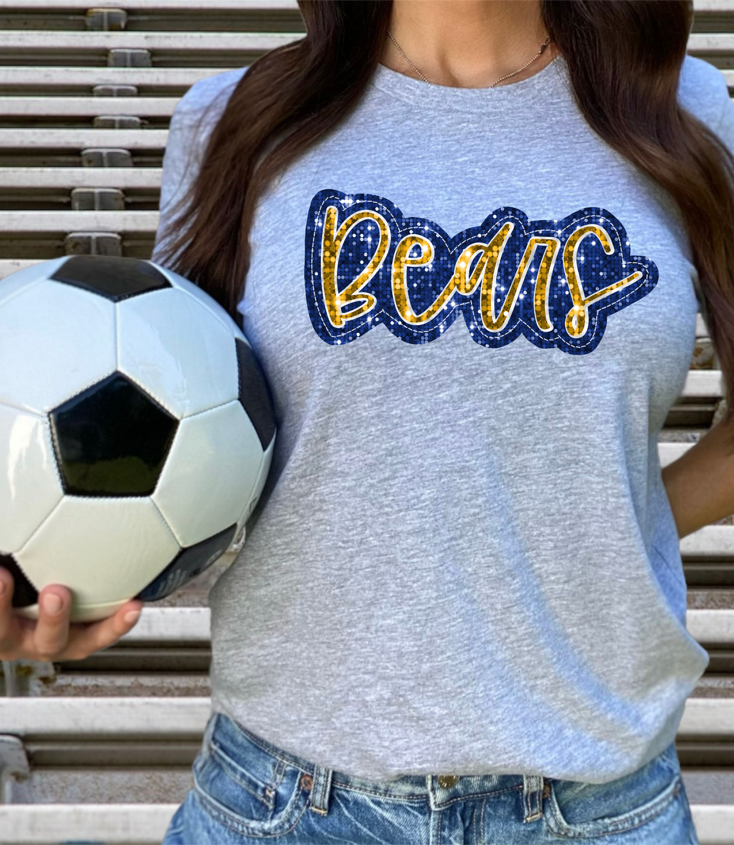 Bears, blue/gold - faux sequin