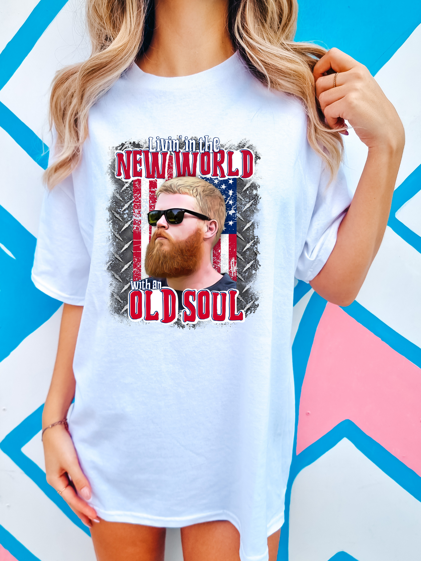 Livin' in the new world with an old soul - diamond plate and American flag