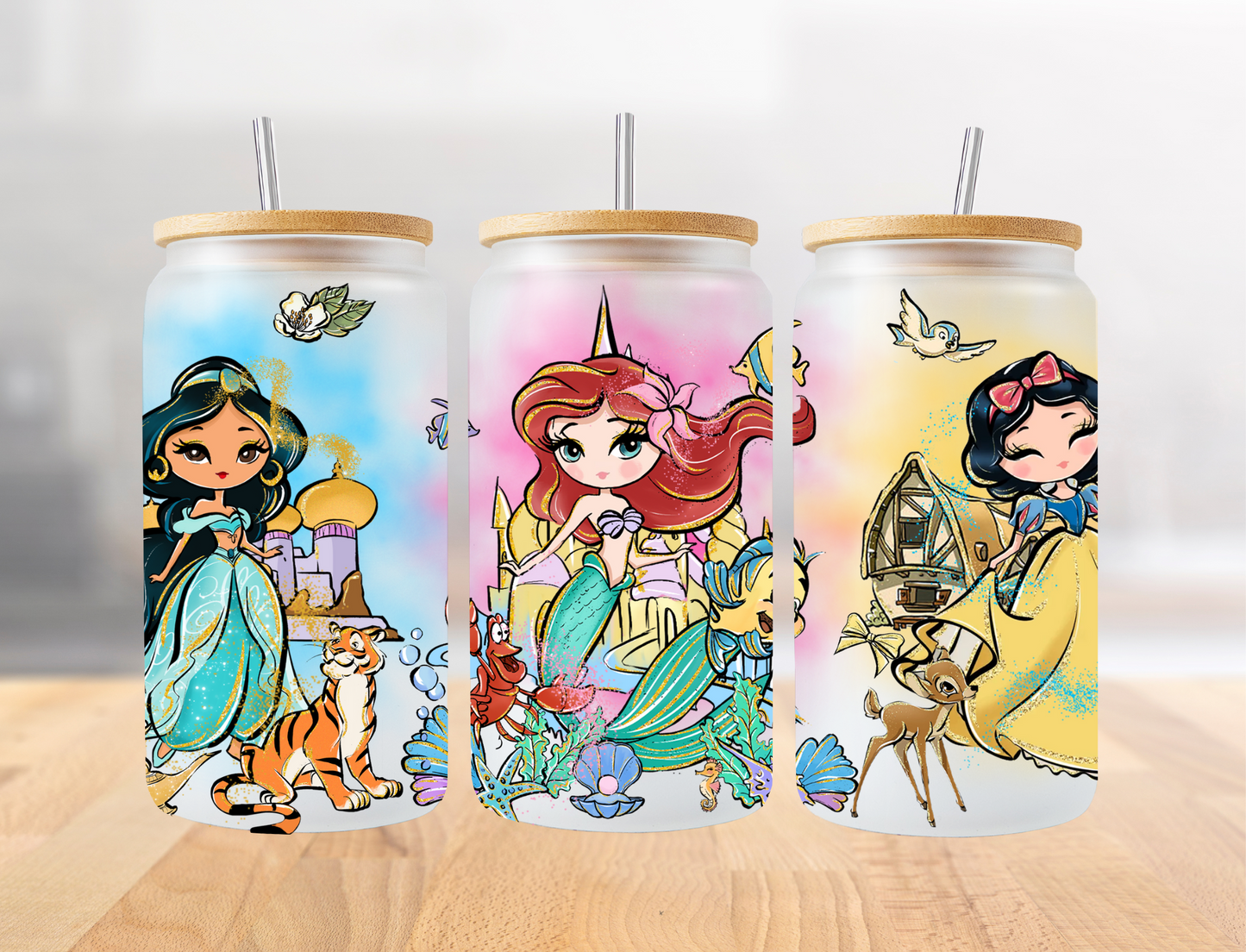 Jasmine, Ariel and snow white multicolored background - UV Libby Wrap