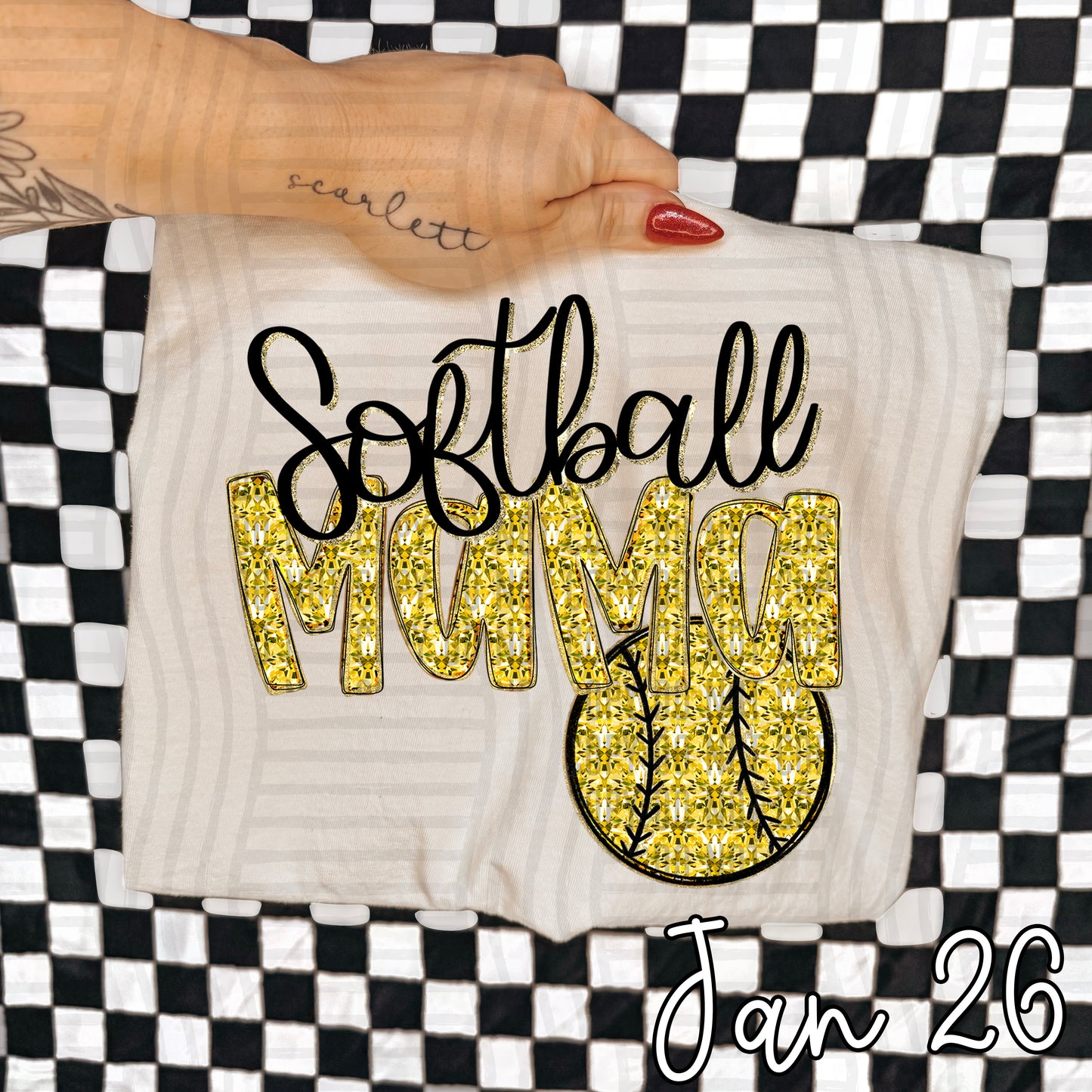SOFTBALL MAMA YELLOW FAUX SPARKLE