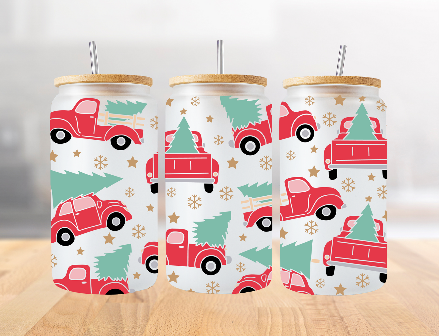 Red truck hauling Christmas tree - UV Libby Wrap