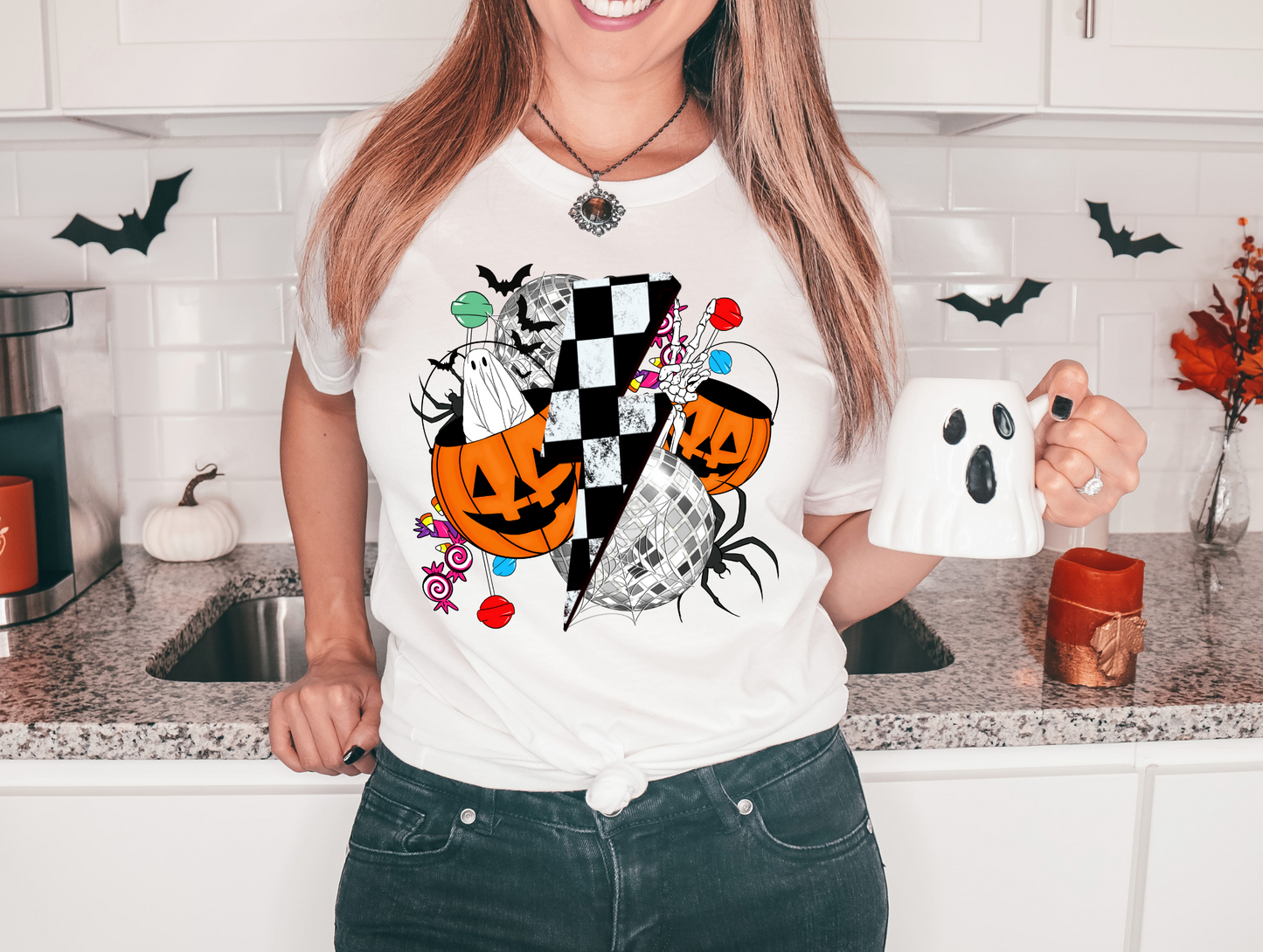 Halloween collage, black and white checkered