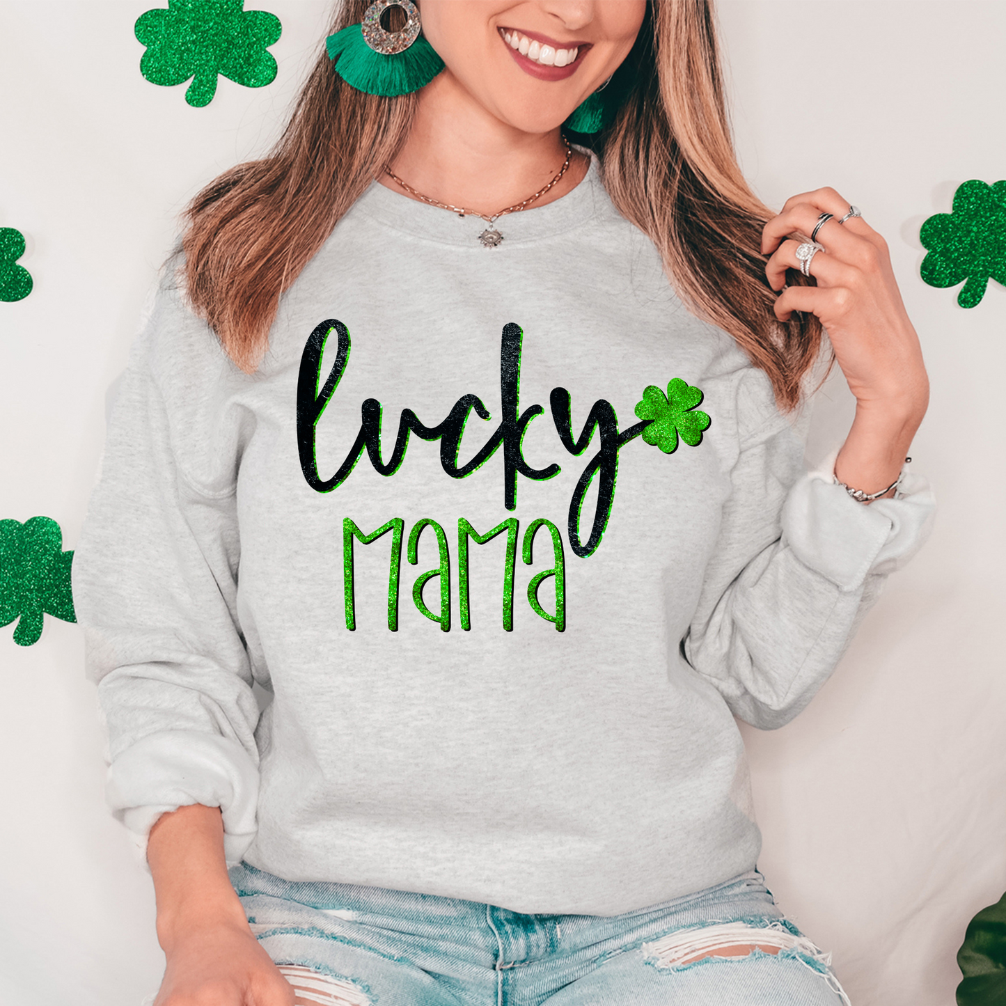 Lucky Mama With Green Glitter Clover