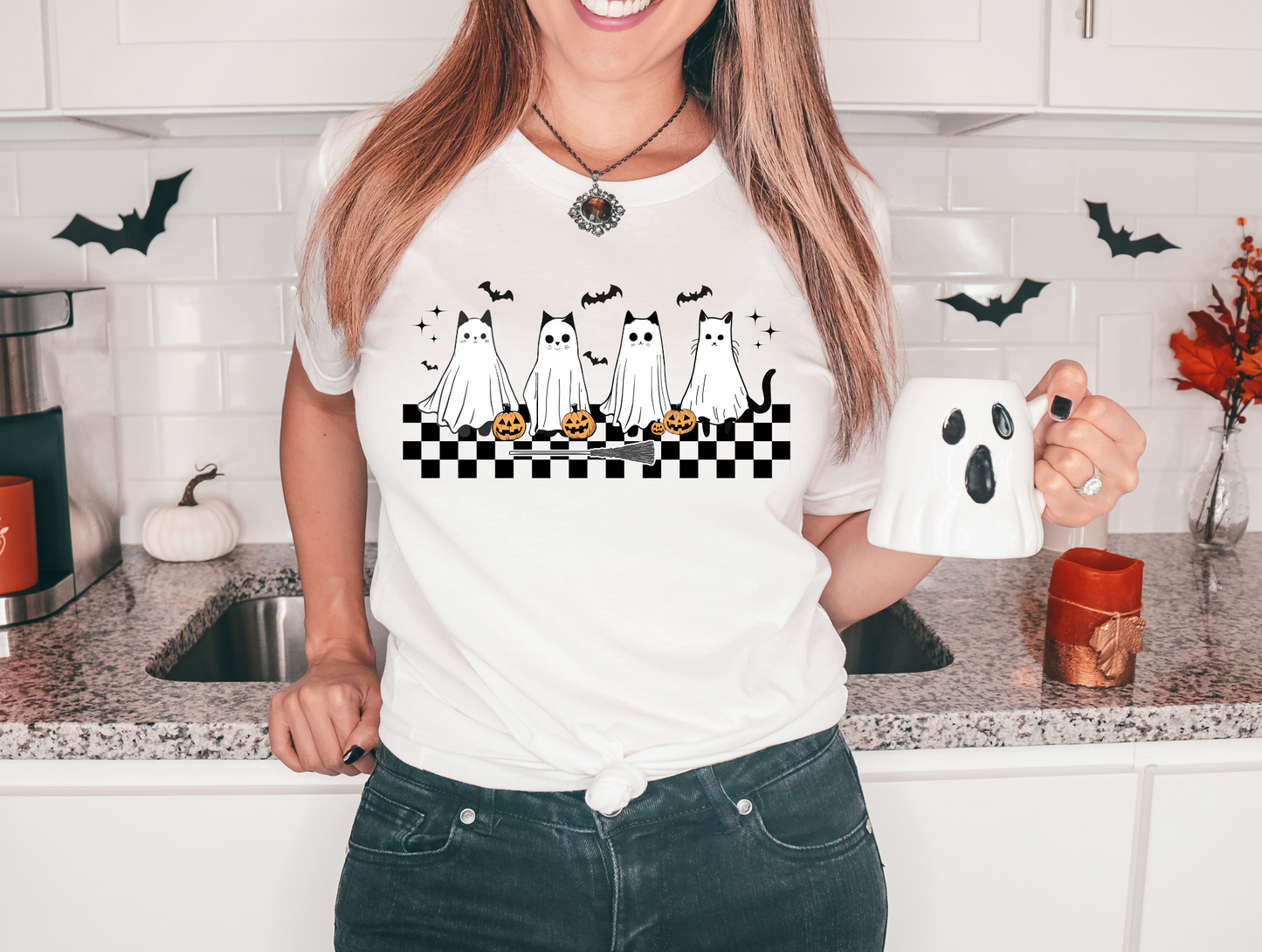 Cat ghosts with bats and sparkle