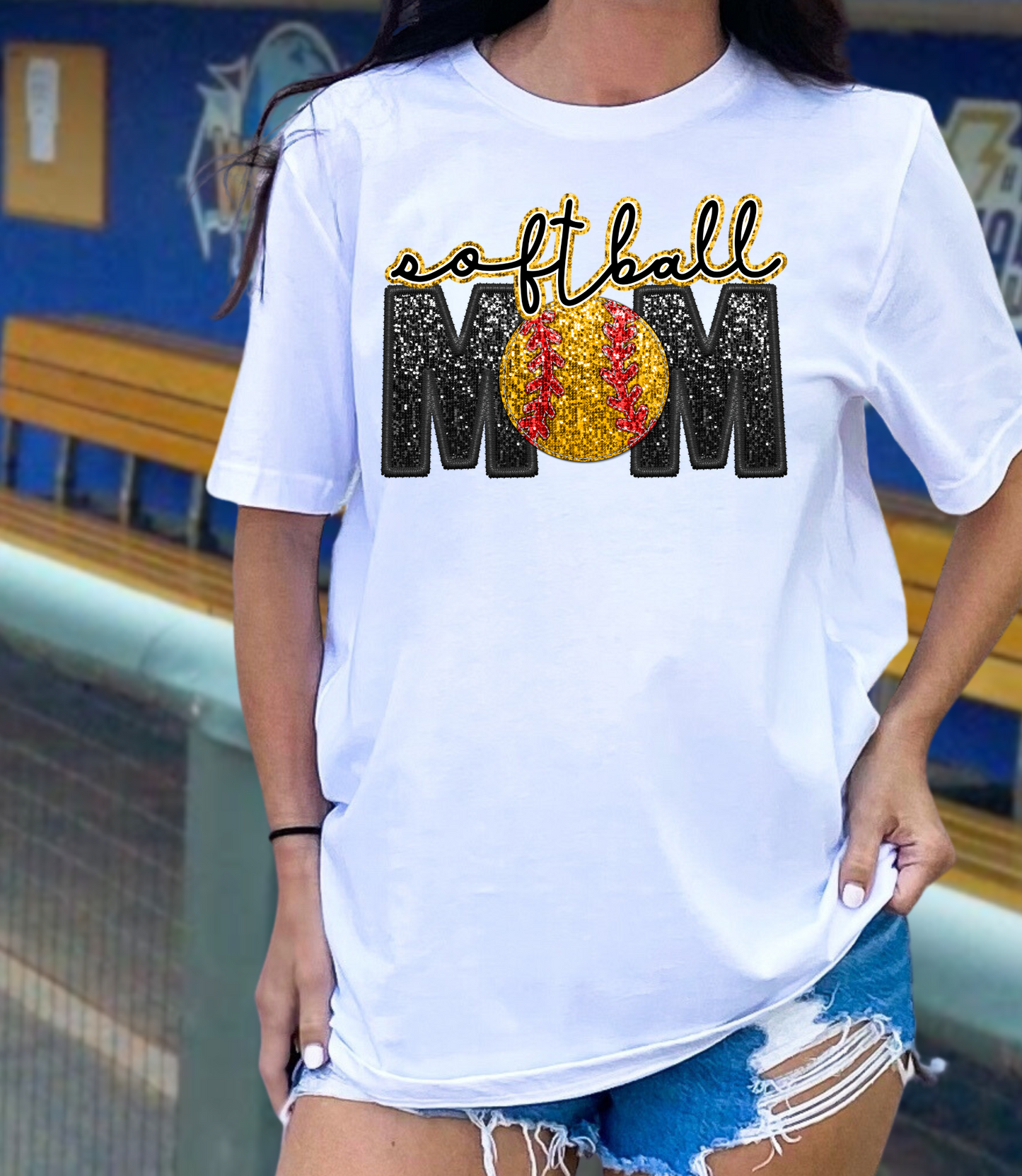 Softball mom - faux sequin