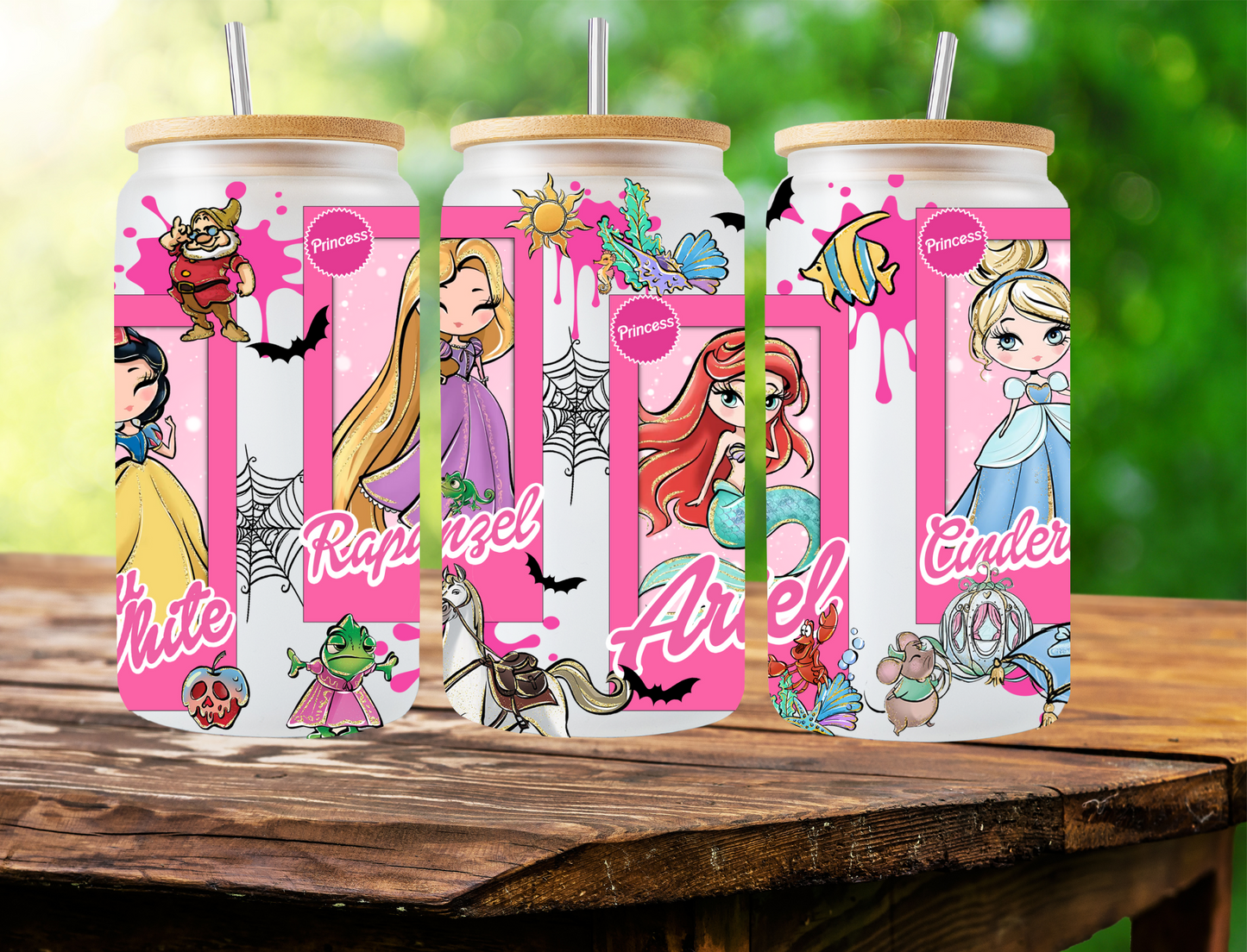 Disney princess cards with paint drip and spider webs - UV Libby Wrap