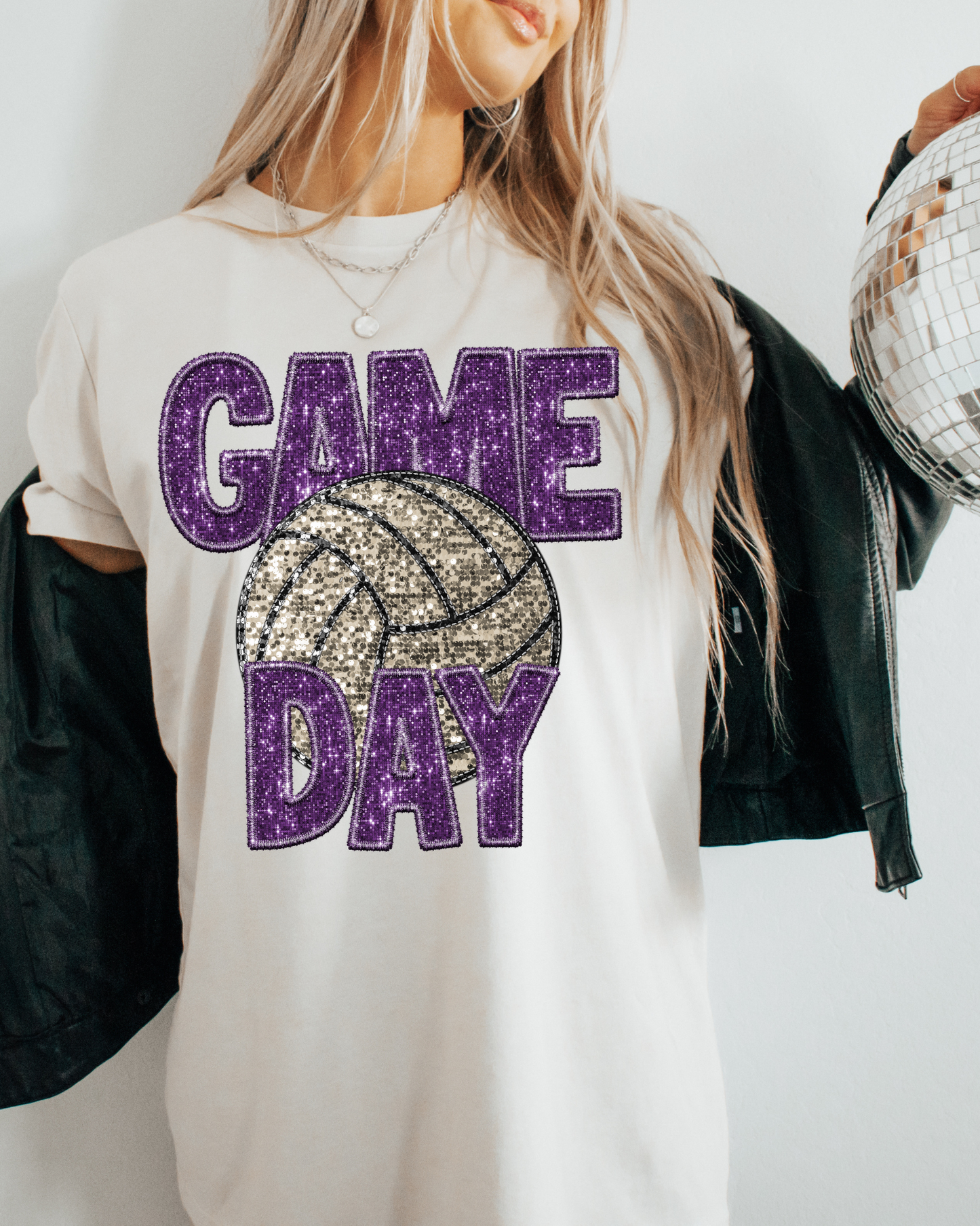 Game Day Volleyball Purple Glitter