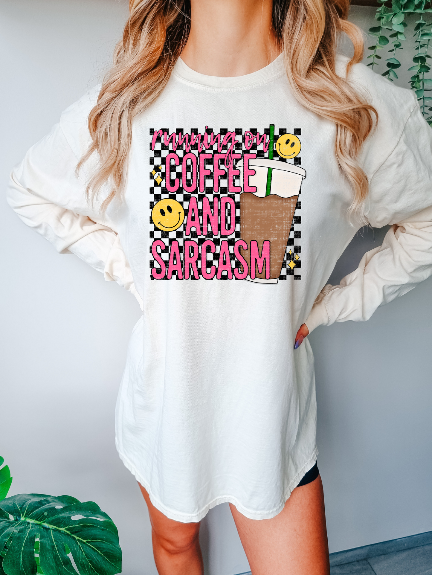 Running On Coffee And Sarcasm Checkered Iced Coffee