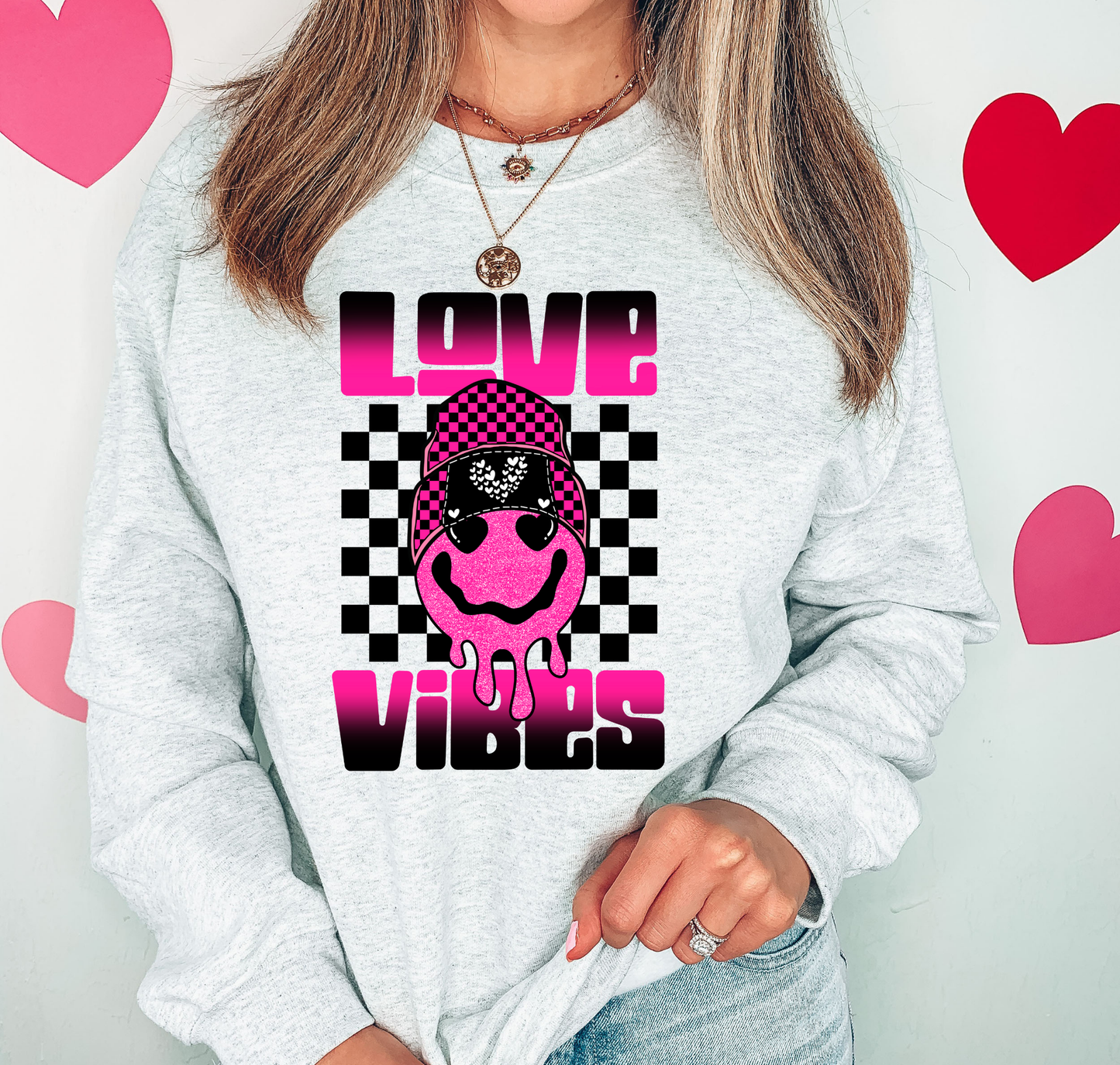 Love Vibes Pink And Black Smiley With Beanie