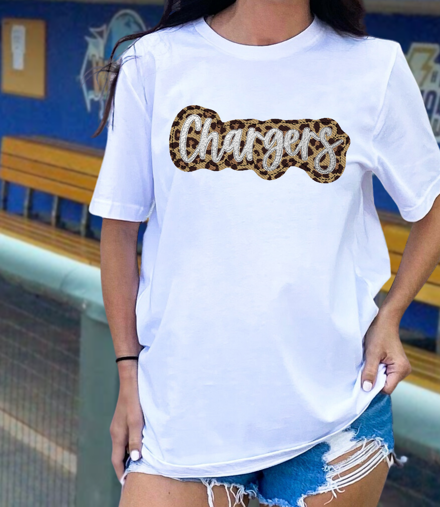 Chargers - cheetah print and white