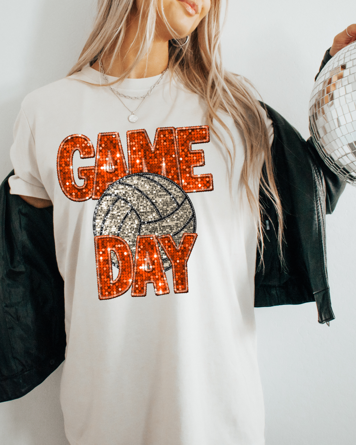 Game Day Volleyball Orange Glitter