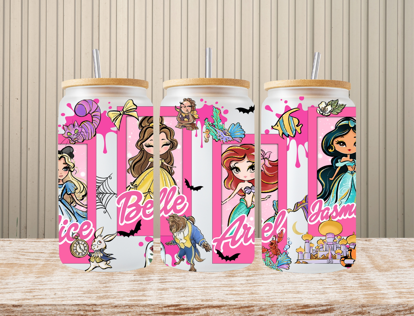 Disney princess's with pink paint drip - UV Libby Wrap
