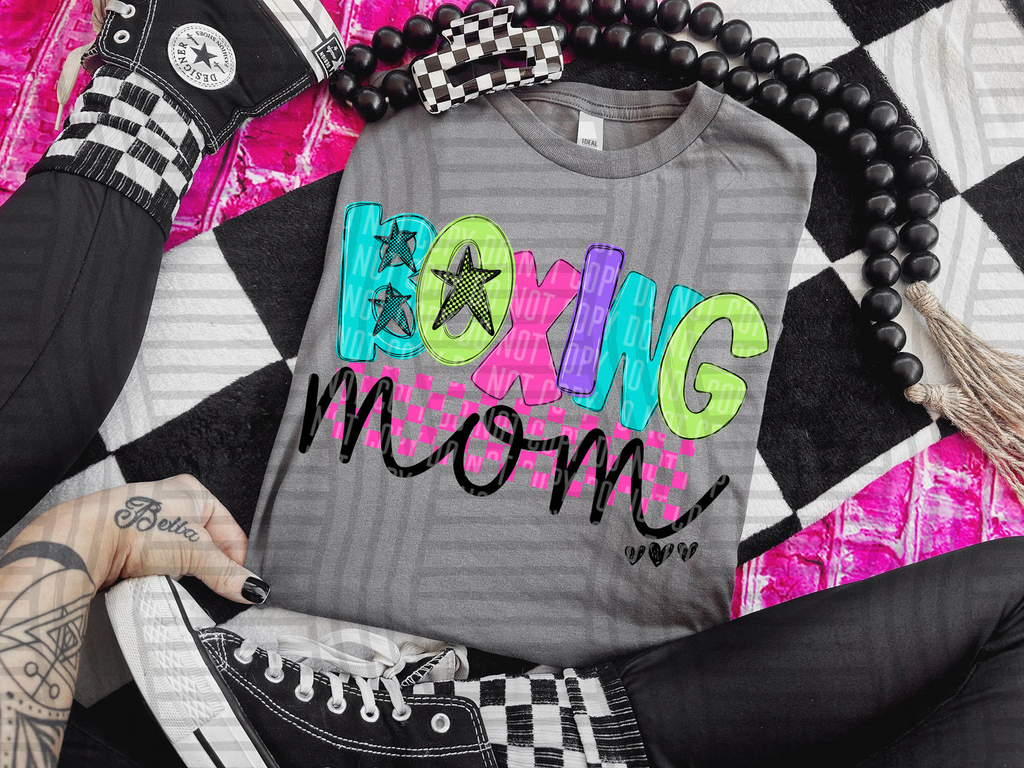 BOXING MOM COLORFUL STARS CHECKERS