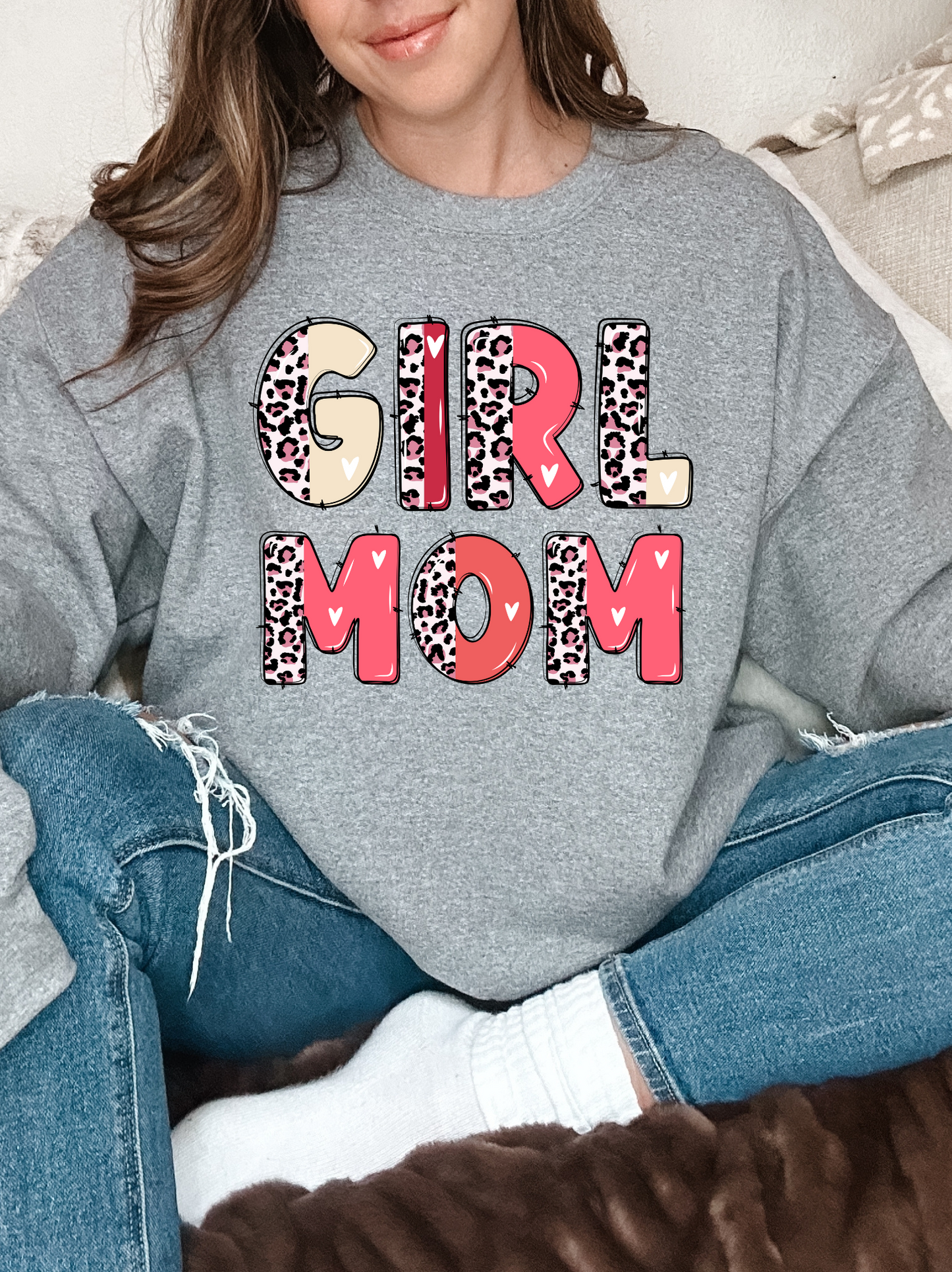 Girl Mom Leopard Heart Letters- DTF Transfer