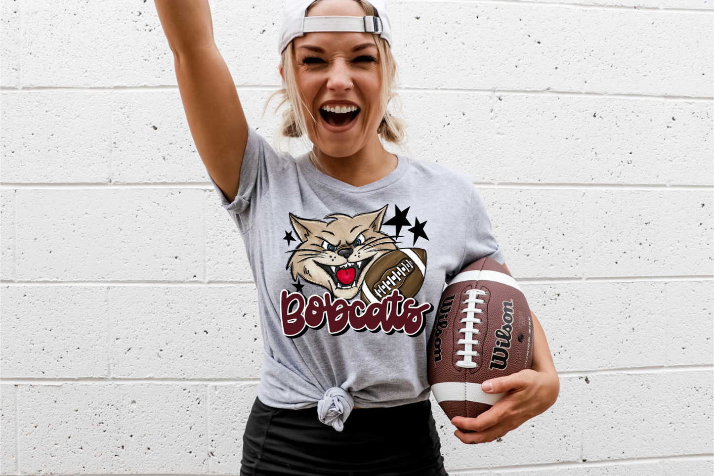 Bobcats with mascot- maroon letters
