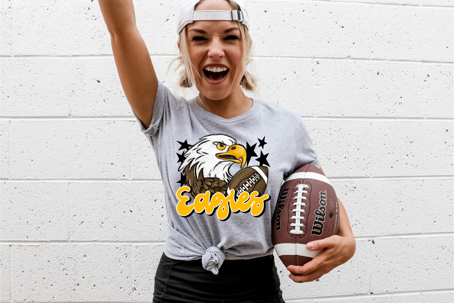 Eagles with mascot- dark yellow letters