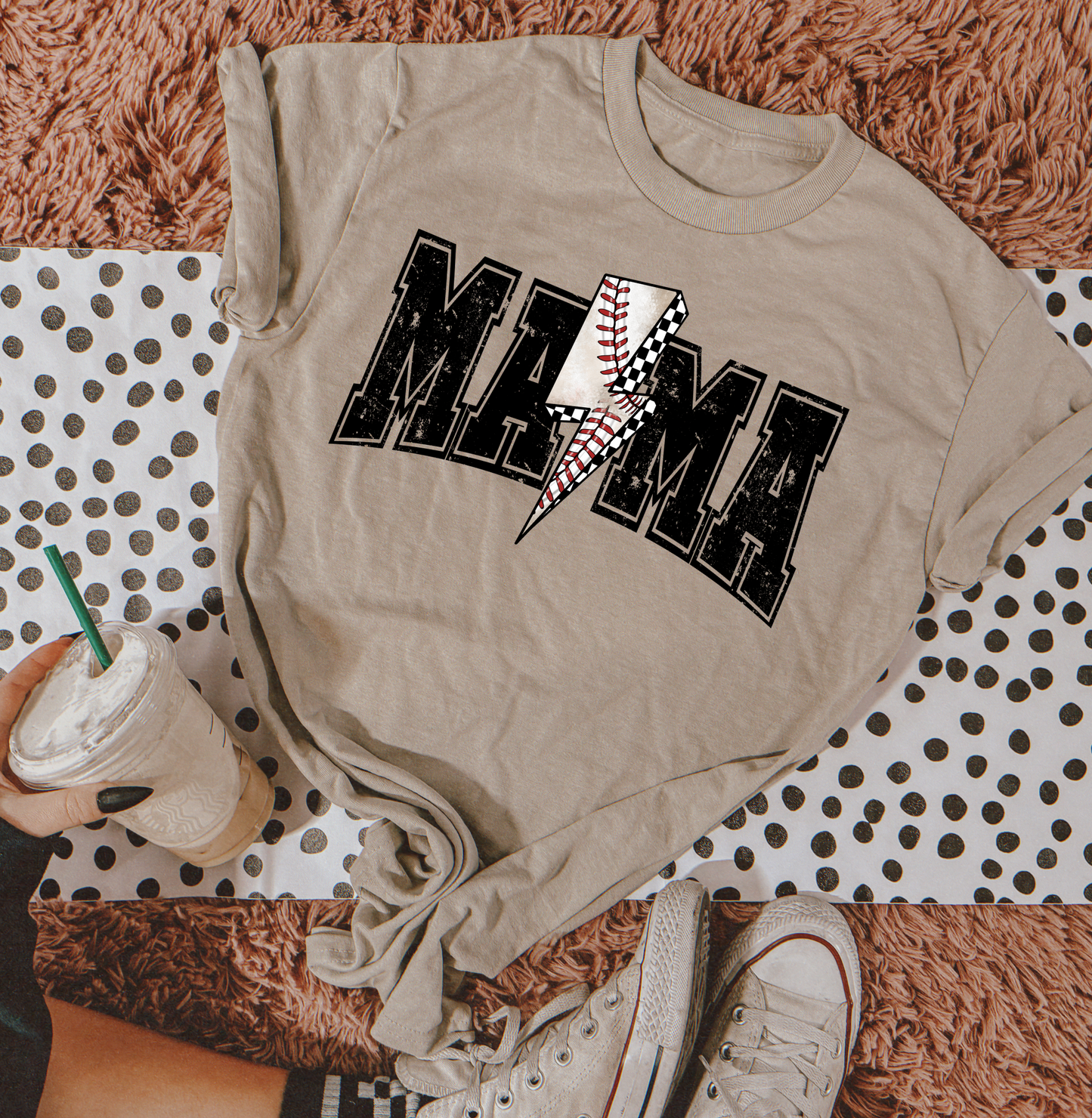Mama-Baseball Checkered Bolt