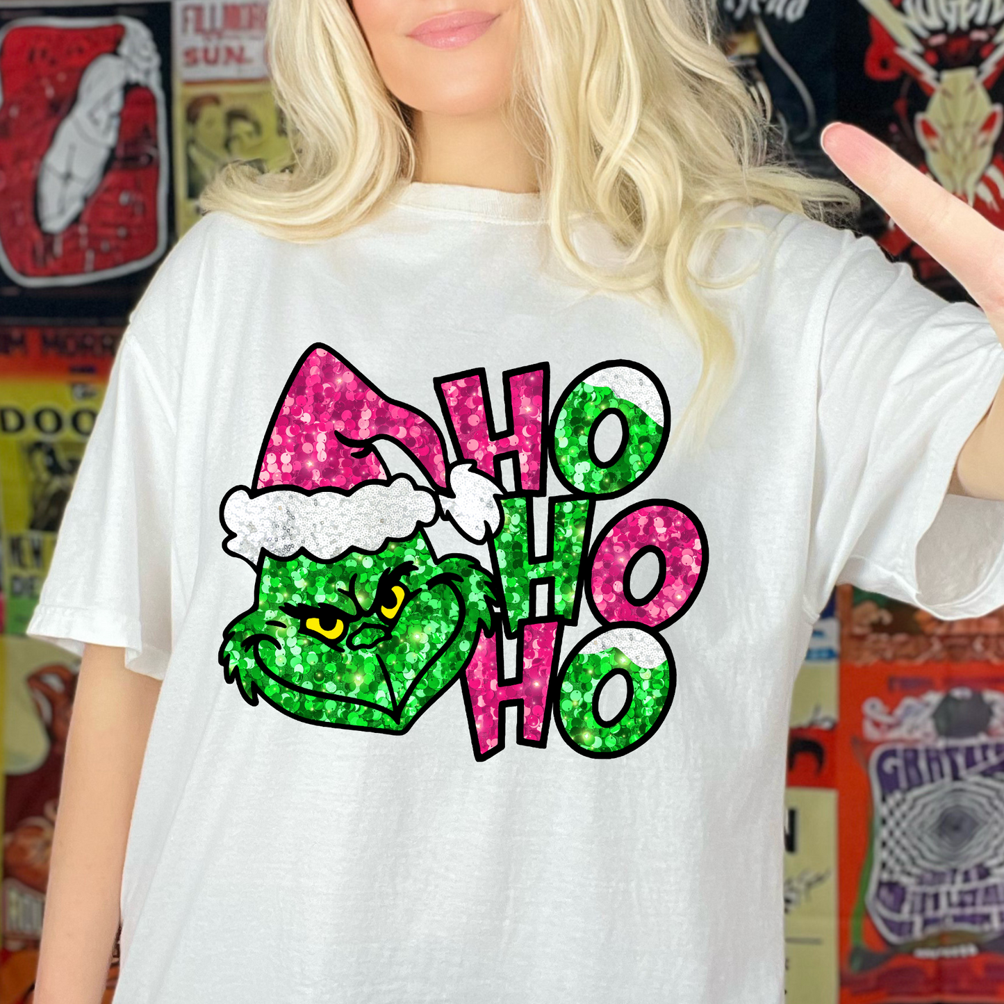 faux sequin Ho Ho Ho pink