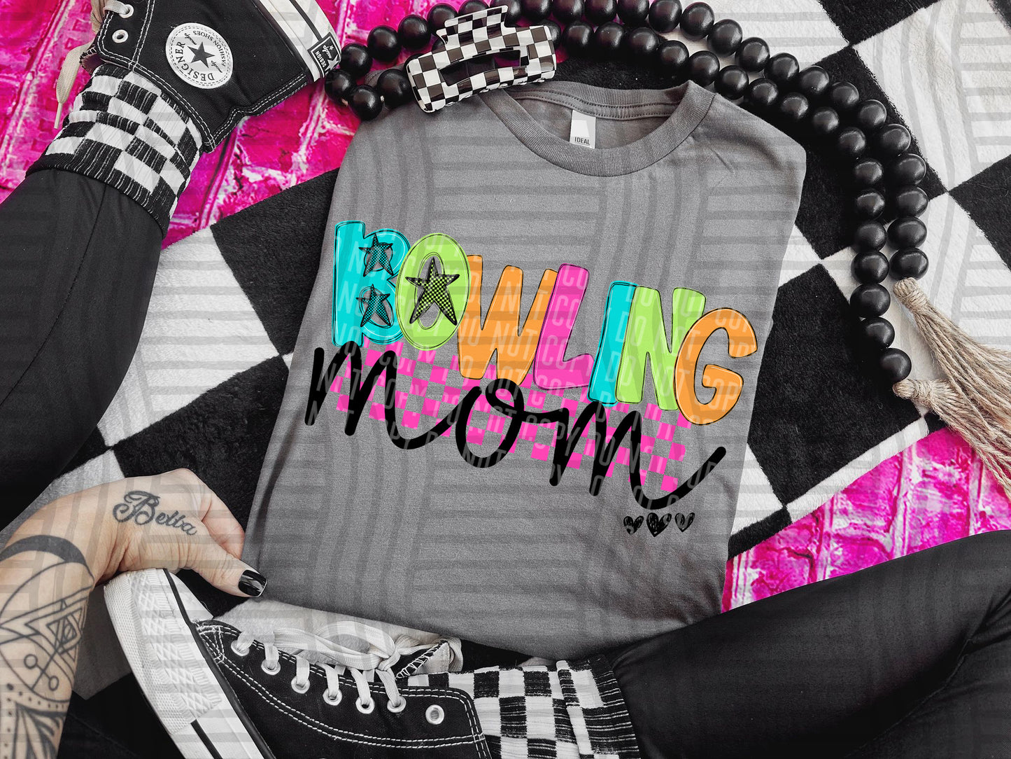 BOWLING MOM COLORFUL STARS CHECKERS