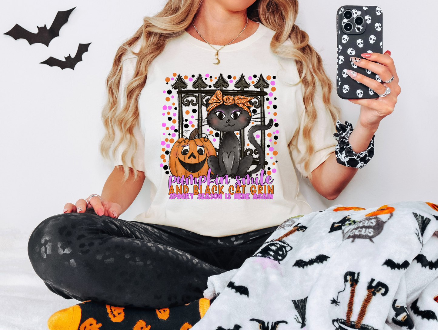 Pumpkin smile and black cat grin