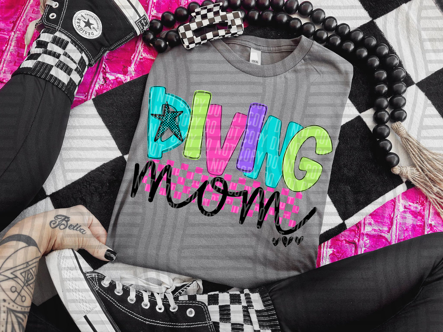 DIVING MOM COLORFUL STARS CHECKERS