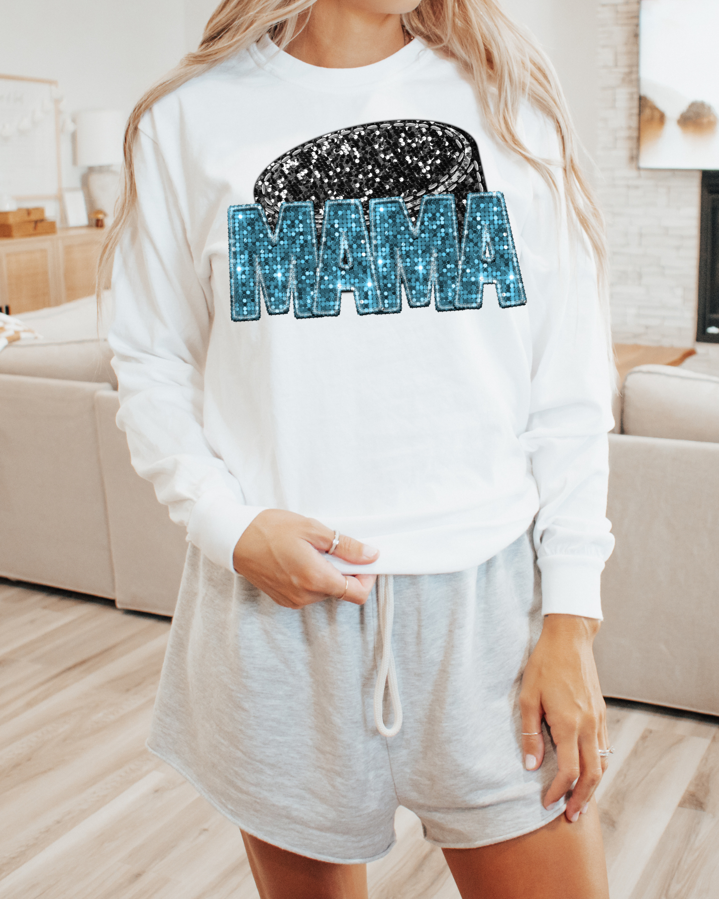 Mama Hockey Light Blue Glitter
