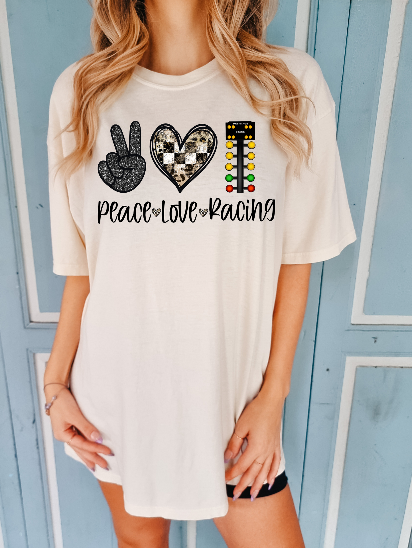 Peace Love Racing Leopard Flag Heart