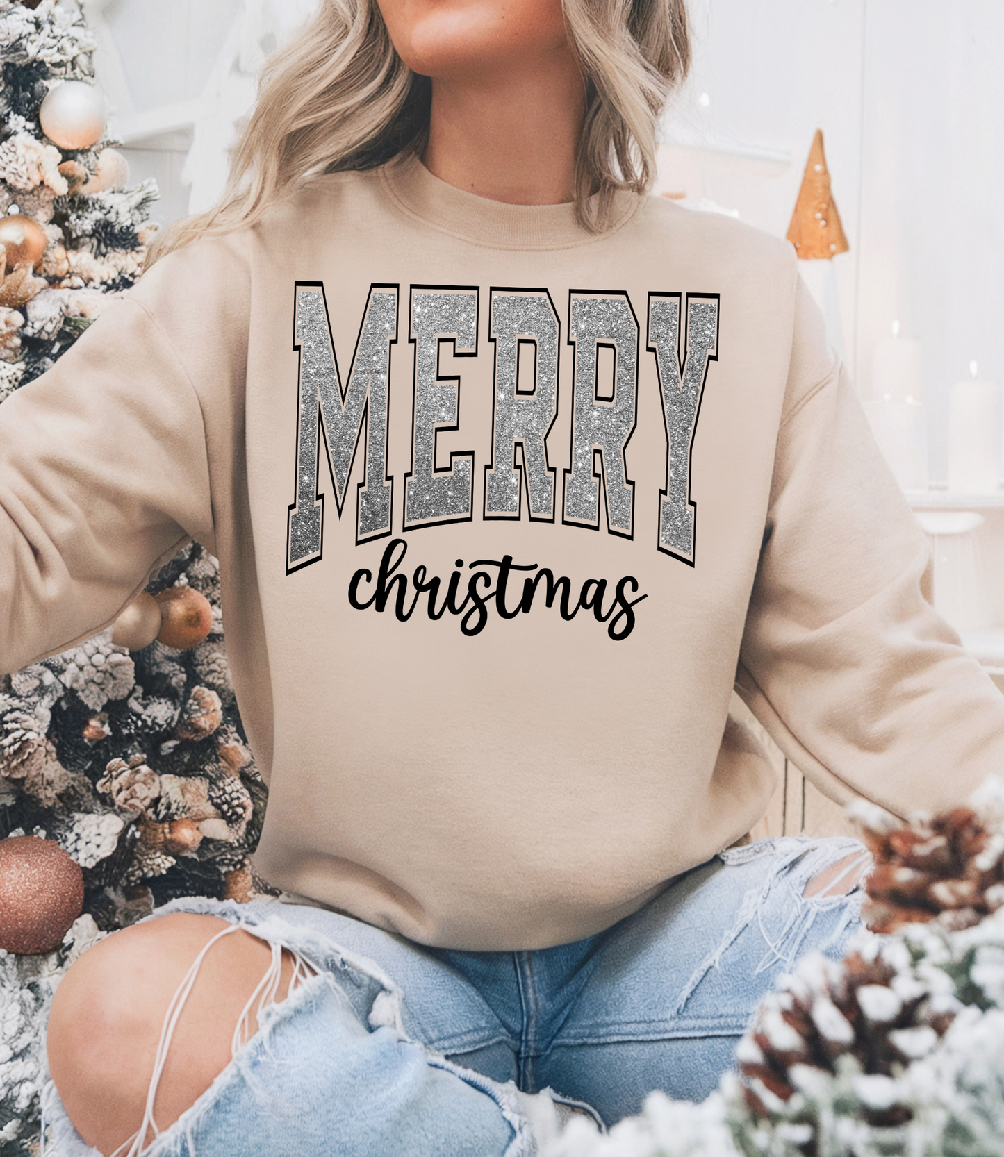 Merry Christmas Silver Glitter