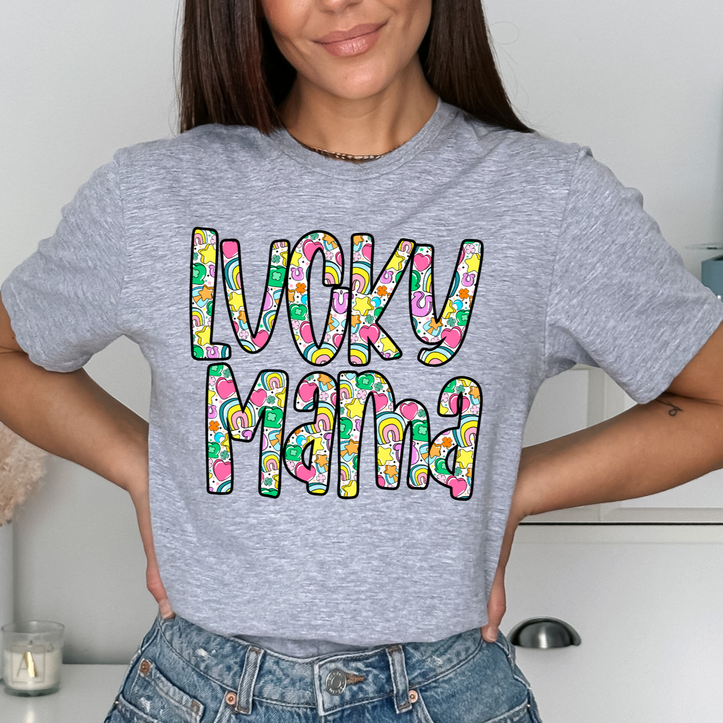 Lucky Mama Rainbow Pattern Letters- DTF Transfer