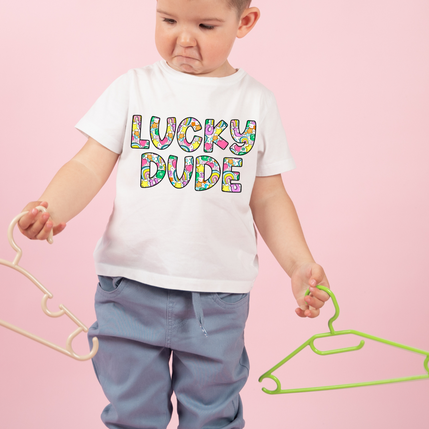 Lucky Dude Rainbow Pattern Letters- DTF Transfer