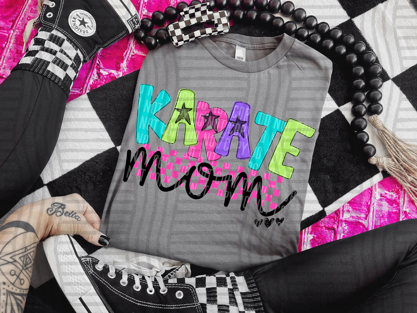 KARATE MOM COLORFUL STARS CHECKERS