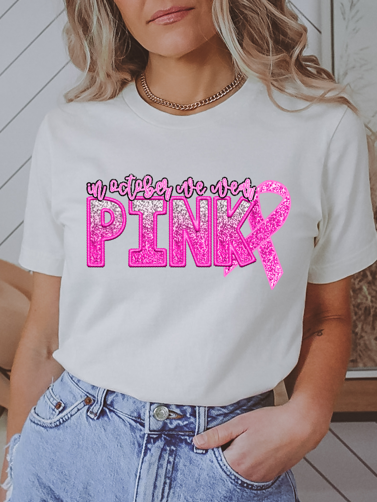 In October we wear pink - faux sequin