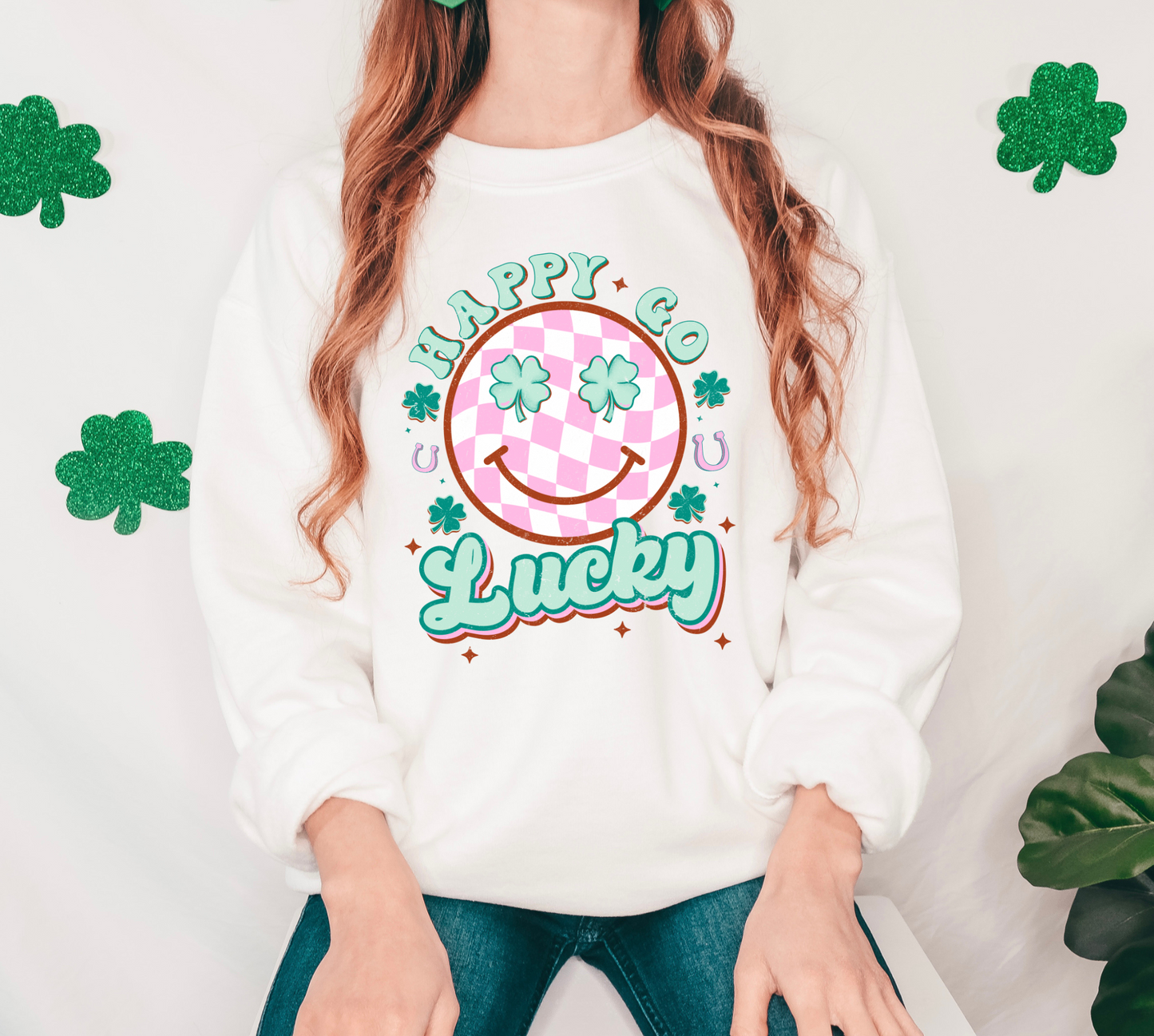 Happy Go Lucky- Pink Checkered Smiley