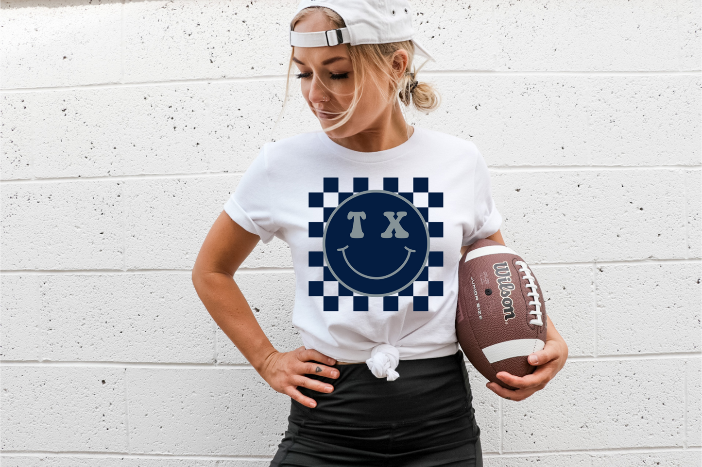 Texas, blue smiley and blue checkered
