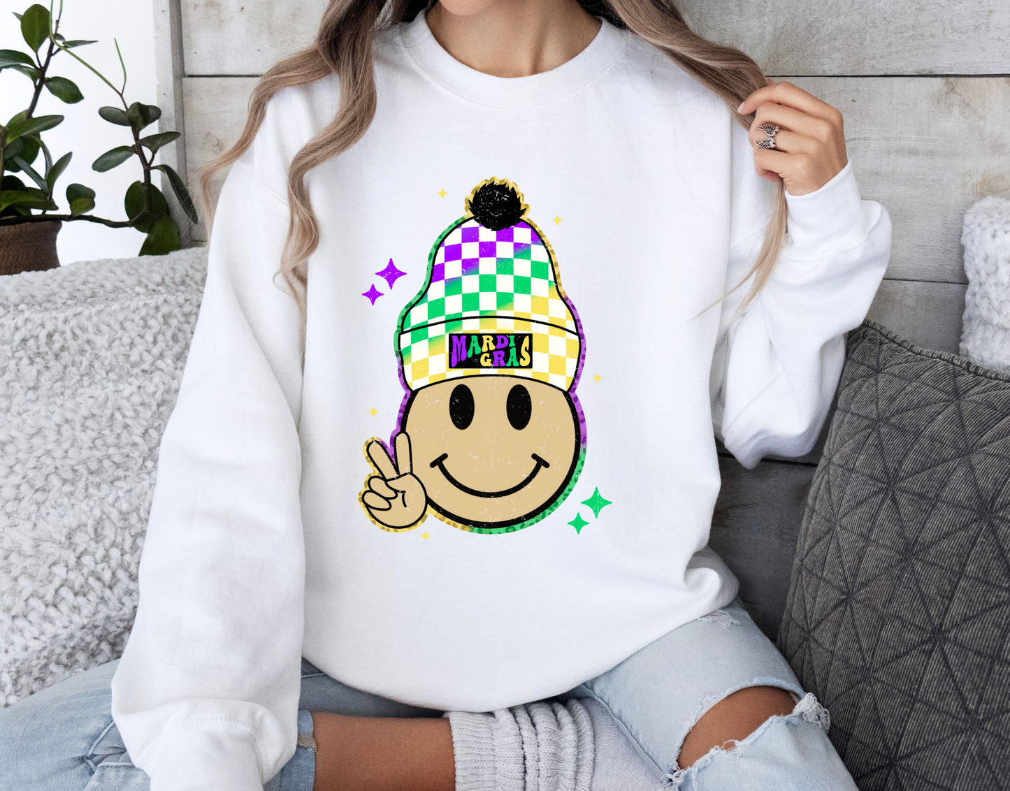 Mardi Gras Checkered Beanie