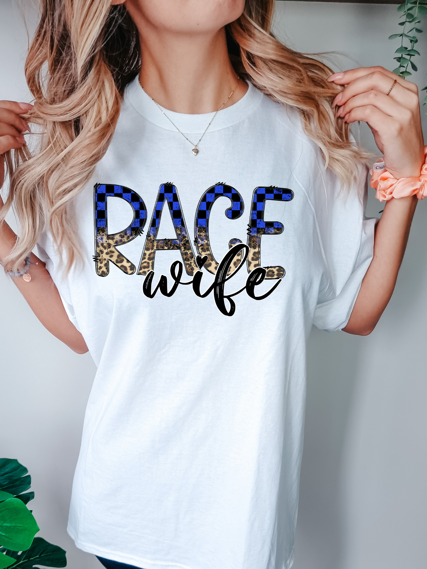 Race wife- dark blue/black checkered & cheetah print