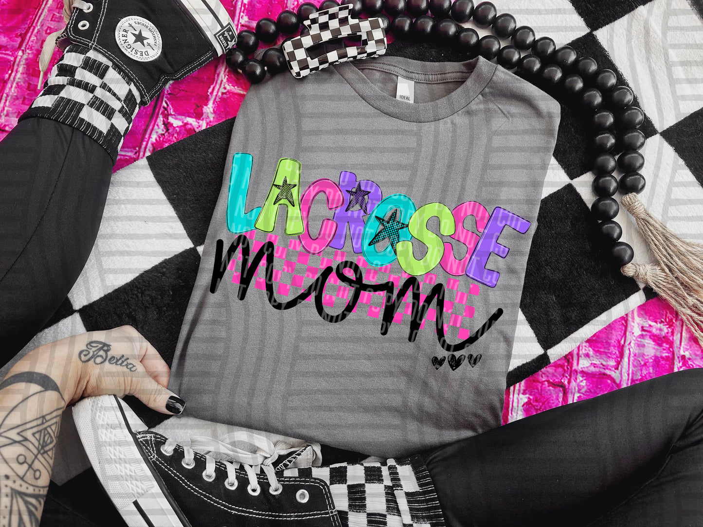 LACROSSE MOM COLORFUL STARS CHECKERS