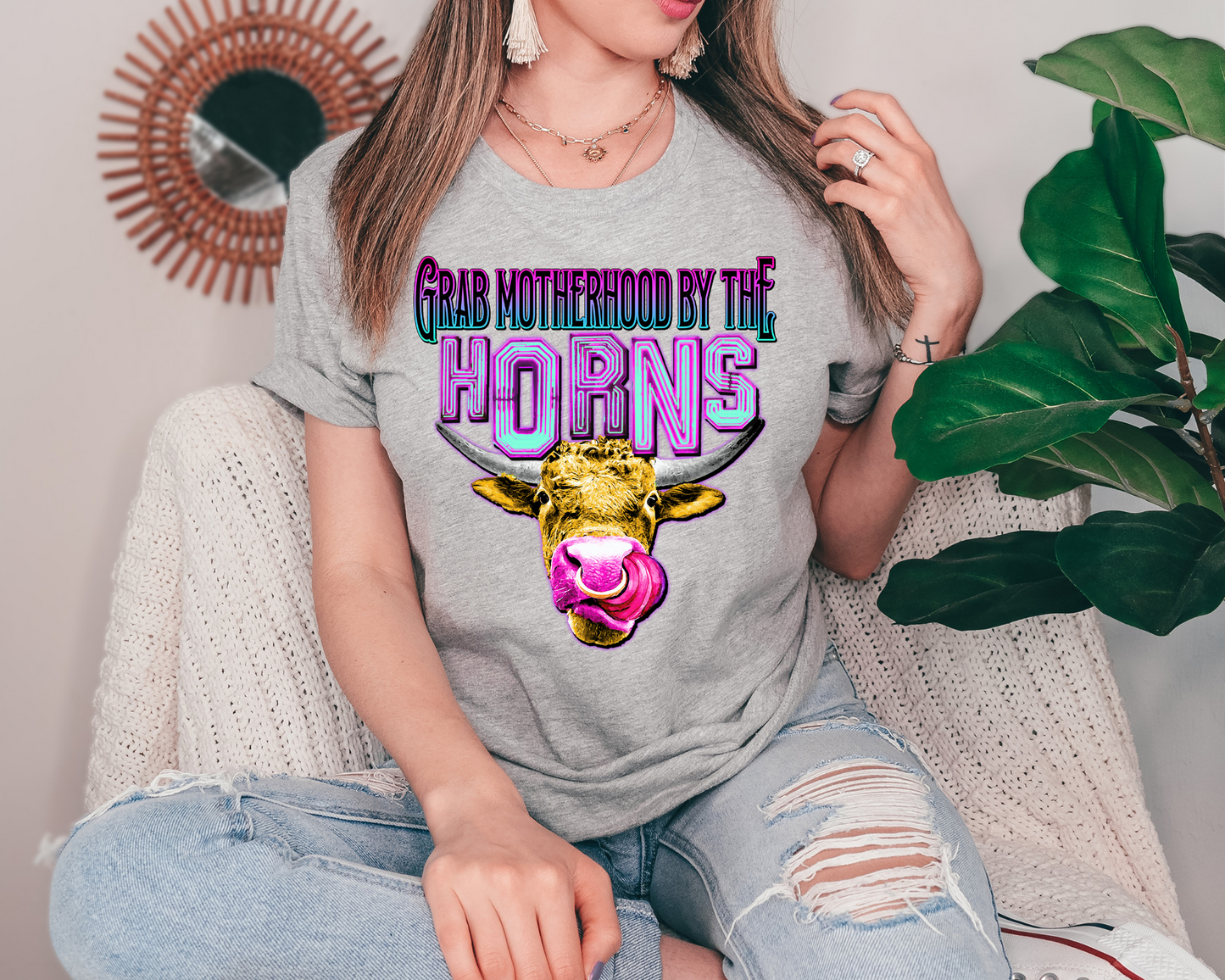 Grab motherhood by the horns- blue and purple