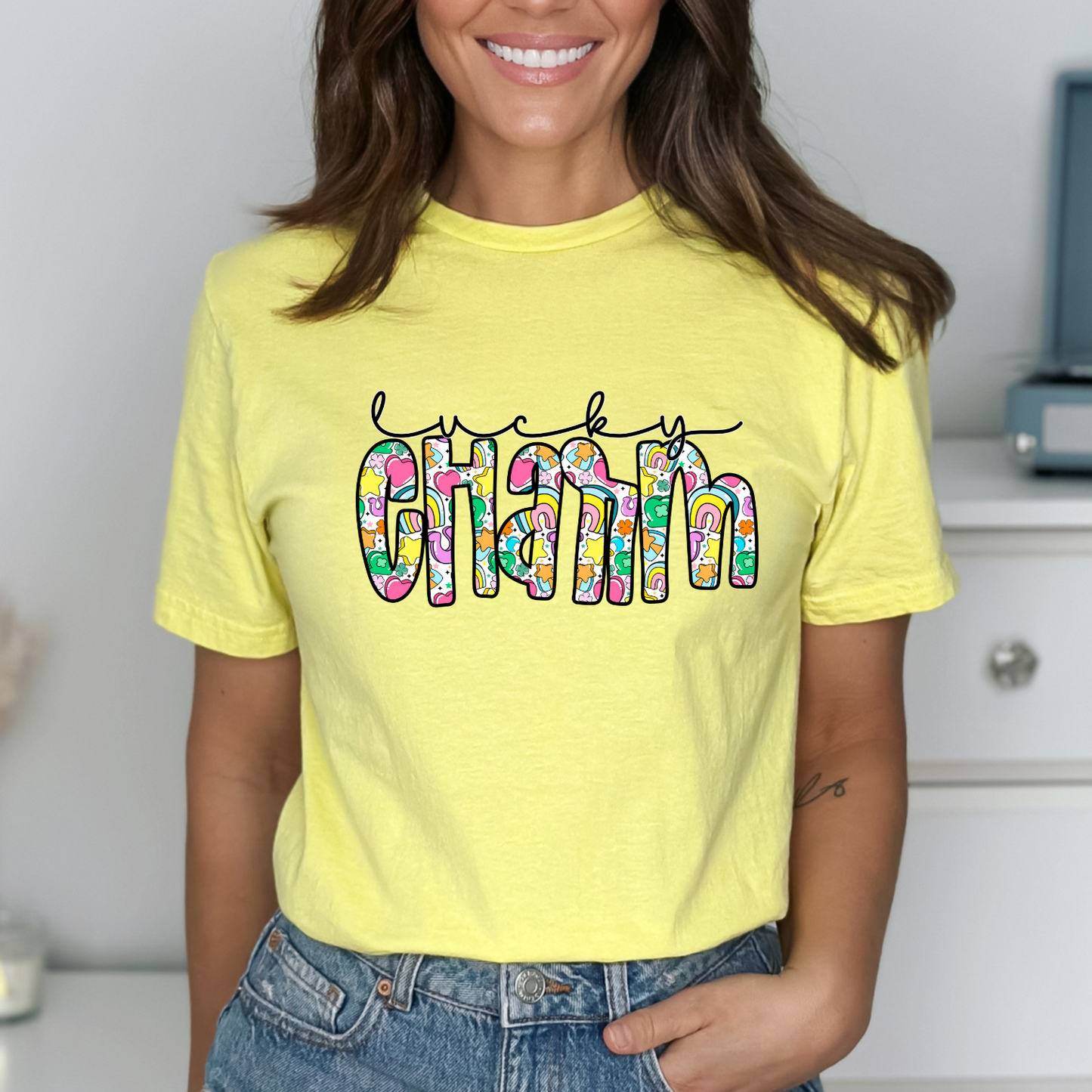 Lucky Pattern Charm Letters- DTF Transfer