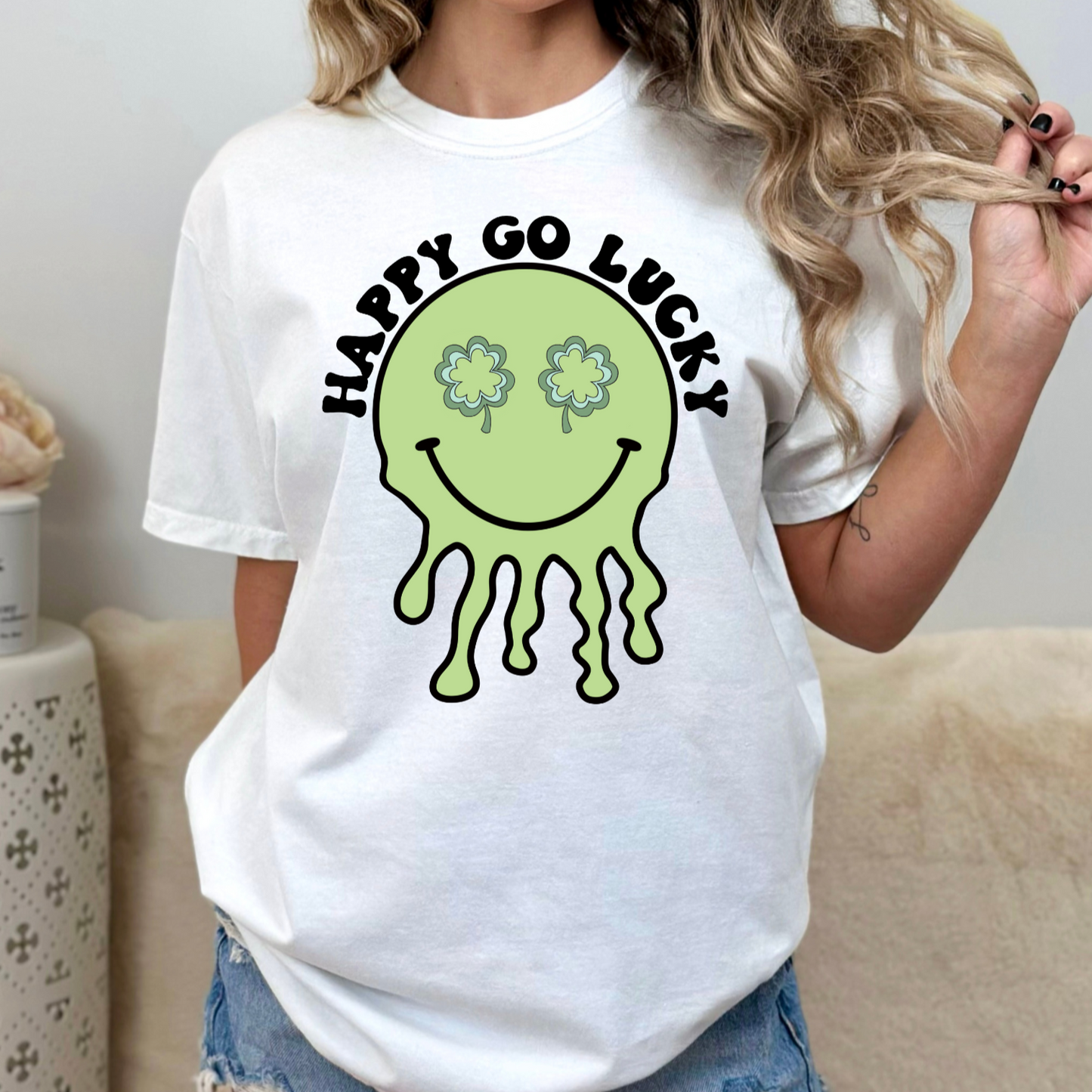 Happy Go Lucky Clover Drip Smiley- DTF Transfer