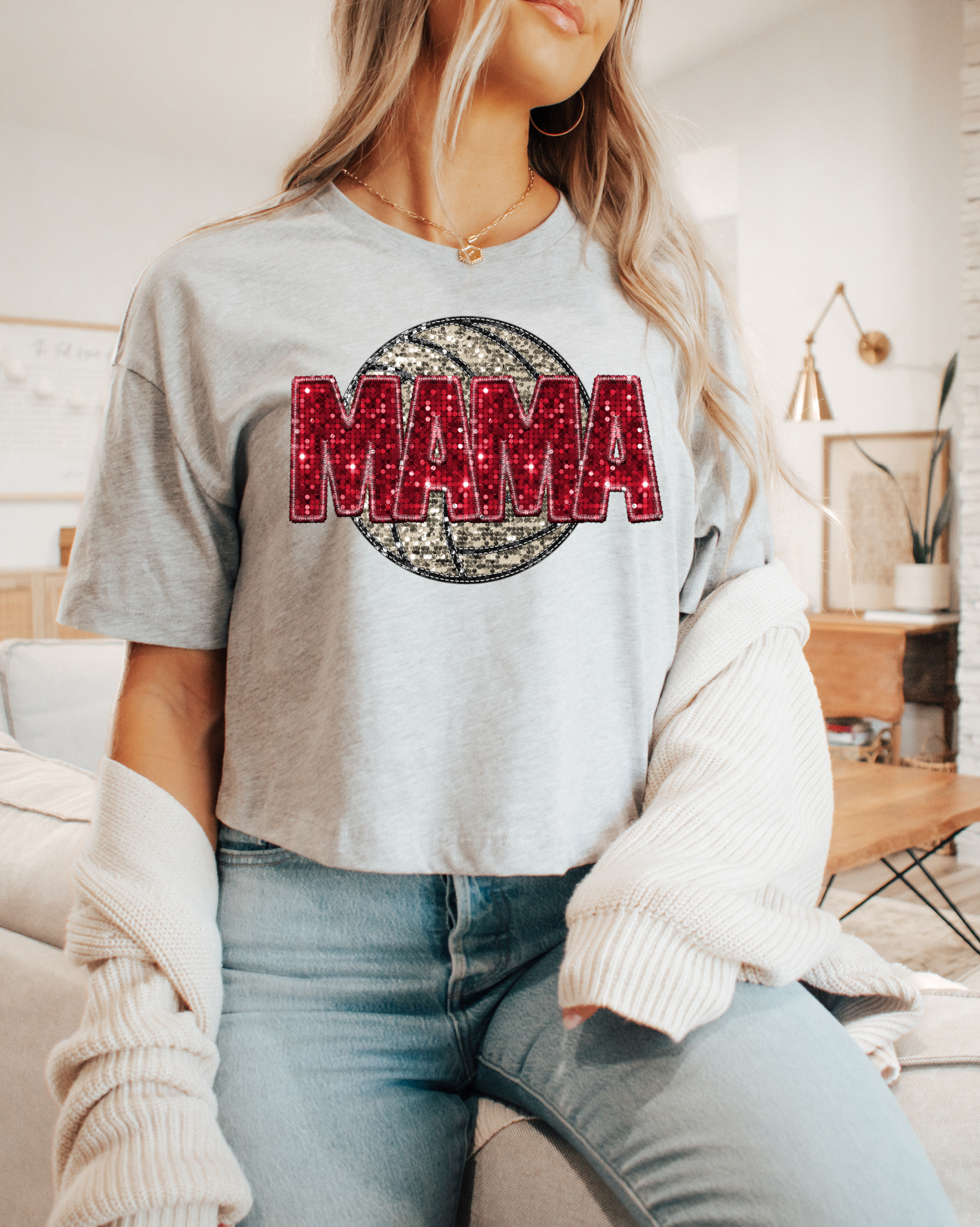 Mama Volleyball Red Glitter